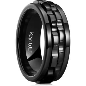 King Will 316L Stainless Steel Spinner Rings for Men-8mm Black Gear Fidget Spinner Ring, Anxiety Stress Relief Cool Wedding Band Comfort for Daily Wear Size 7