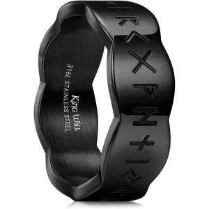 King Will 316L Stainless Steel Spinner Wedding Band for Men Women-8mm Width Fidget Spinner Ring in Brown/Black/Sliver with Viking Runes Pattern, Stress Relief Ring Comfort Fit Size 7-13(B-Black)
