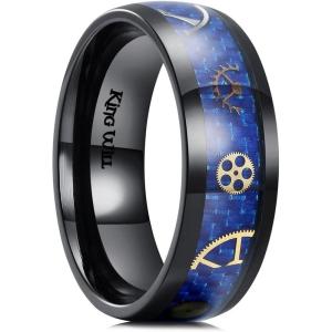 King Will 6mm/8mm Titanium Stainless Steel Ring for Men Wedding Band for Men Women Engagement Ring Comfort Fit(Gear-Blue)
