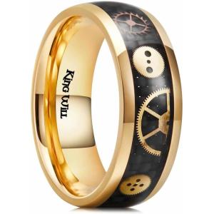 King Will 6mm/8mm Titanium Stainless Steel Ring for Men Wedding Band for Men Women Engagement Ring Comfort Fit(Gear-Gold)