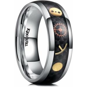 King Will 6mm/8mm Titanium Stainless Steel Ring for Men Wedding Band for Men Women Engagement Ring Comfort Fit(Gear-Silver)