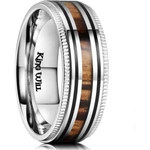 King Will 6mm/8mm Titanium Stainless Steel Ring for Men Wedding Band for Men Women Engagement Ring Comfort Fit(silver-wood)