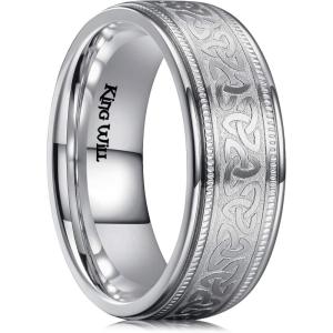 King Will 8mm Silver Celtic Knot Stainless Steel Ring for Men Comfort Fit Wedding band Edge High Polished 9
