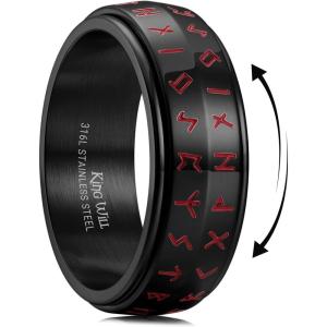 King Will Mens 8mm 316L Stainless Steel Fidget Chain Spinner Rings Viking Runes(Black)