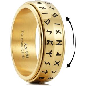 King Will Mens 8mm 316L Stainless Steel Fidget Chain Spinner Rings Viking Runes(Gold)