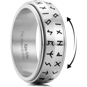 King Will Mens 8mm 316L Stainless Steel Fidget Chain Spinner Rings Viking Runes(Silver)