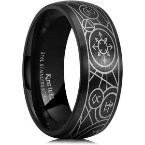 King Will Men’s Stainless Steel Wedding Band – 8mm Black Promise Ring with Laser Zebra Pattern/Engraved Bull, Unique Black Stainless Steel Wedding Band Ring for Men Comfort Fit Size 7-12(Black-C)