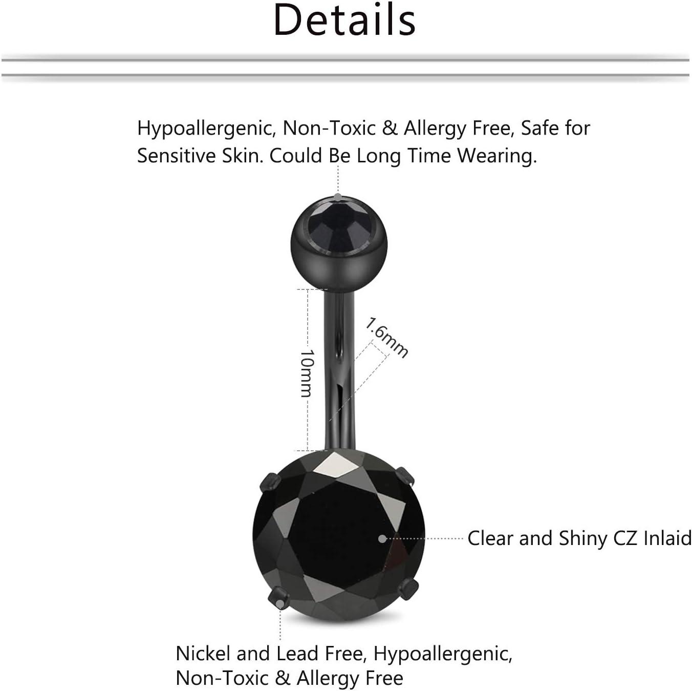 imageMayhoop Belly Button Rings 14G Stainless Steel CZ Navel Belly Rings 38quot 10mm Piercing Barbell Body Jewelry for Women Men