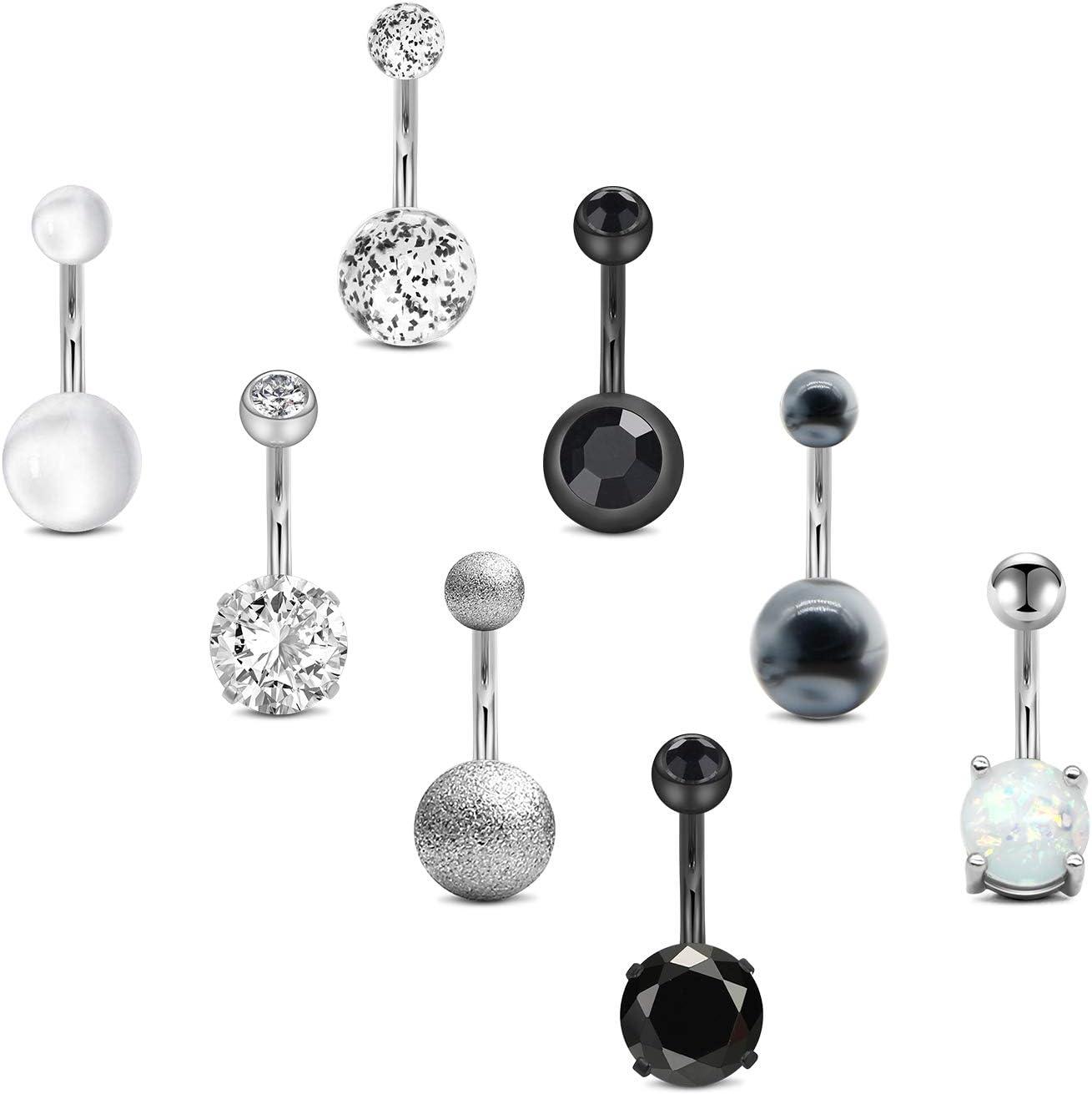 imageMayhoop Belly Button Rings 14G Stainless Steel CZ Navel Belly Rings 38quot 10mm Piercing Barbell Body Jewelry for Women Men