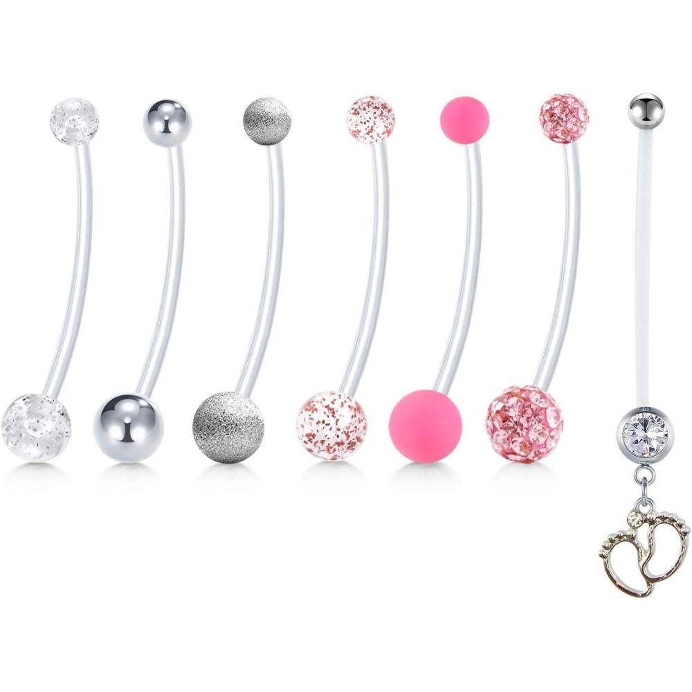 imageMayhoop 14G Pregnancy Belly Button Rings Flexible Bioplast Sport Maternity Belly Navel Retainer Body Piercing 38mm 1 12quot1WhitePink