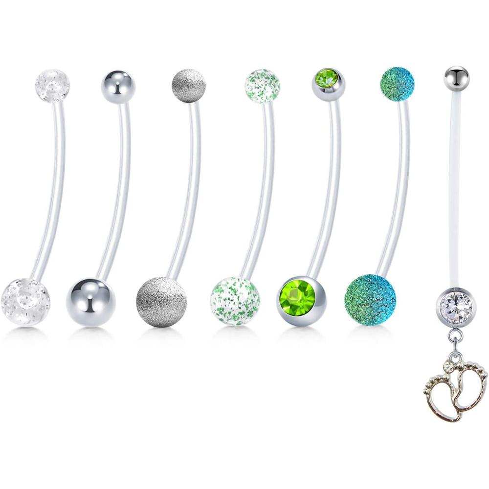 imageMayhoop 14G Pregnancy Belly Button Rings Flexible Bioplast Sport Maternity Belly Navel Retainer Body Piercing 38mm 1 12quot2WhiteGreen