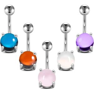 Incaton 14G Stainless Steel Belly Button Rings Navel Rings Round/Love Heart Clear CZ Curved Barbell Piercing For Women Silver Rose Gold Rainbow Set (5pcs 10mm)