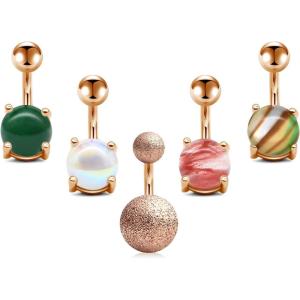 Incaton 5pcs Belly Button Rings for Women 14G Surgical Stainless Steel Belly Rings 6mm 8mm 10mm Navel Piercing Barbell