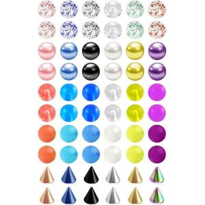 Mayhoop 16G 60Pcs Replacement Balls for Piercing Barbell Parts 3mm 3.5mm Stainless Steel & Clear Flexible Balls for Women Men(3#Mix C)