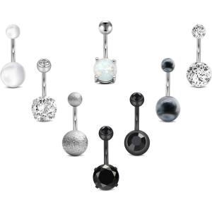 Mayhoop Belly Button Rings 14G Stainless Steel CZ Navel Belly Rings 3/8″ 10mm Piercing Barbell Body Jewelry for Women Men