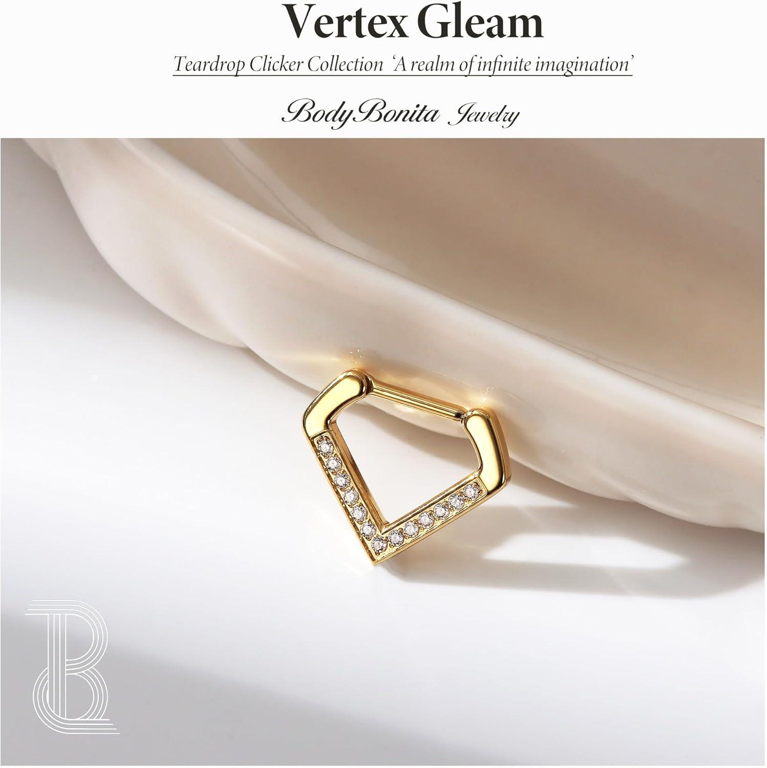 imageBodyBonita 16G Gold PlatedSilver Triangle Septum Rings Piercings 316L Stainless Steel Nose Rings Hoops CZ Nostril Piercing Jewelry Clicker Hoop Daith Conch Tragus Rook Earring Women Men 6810mmGold Clear CZ5A