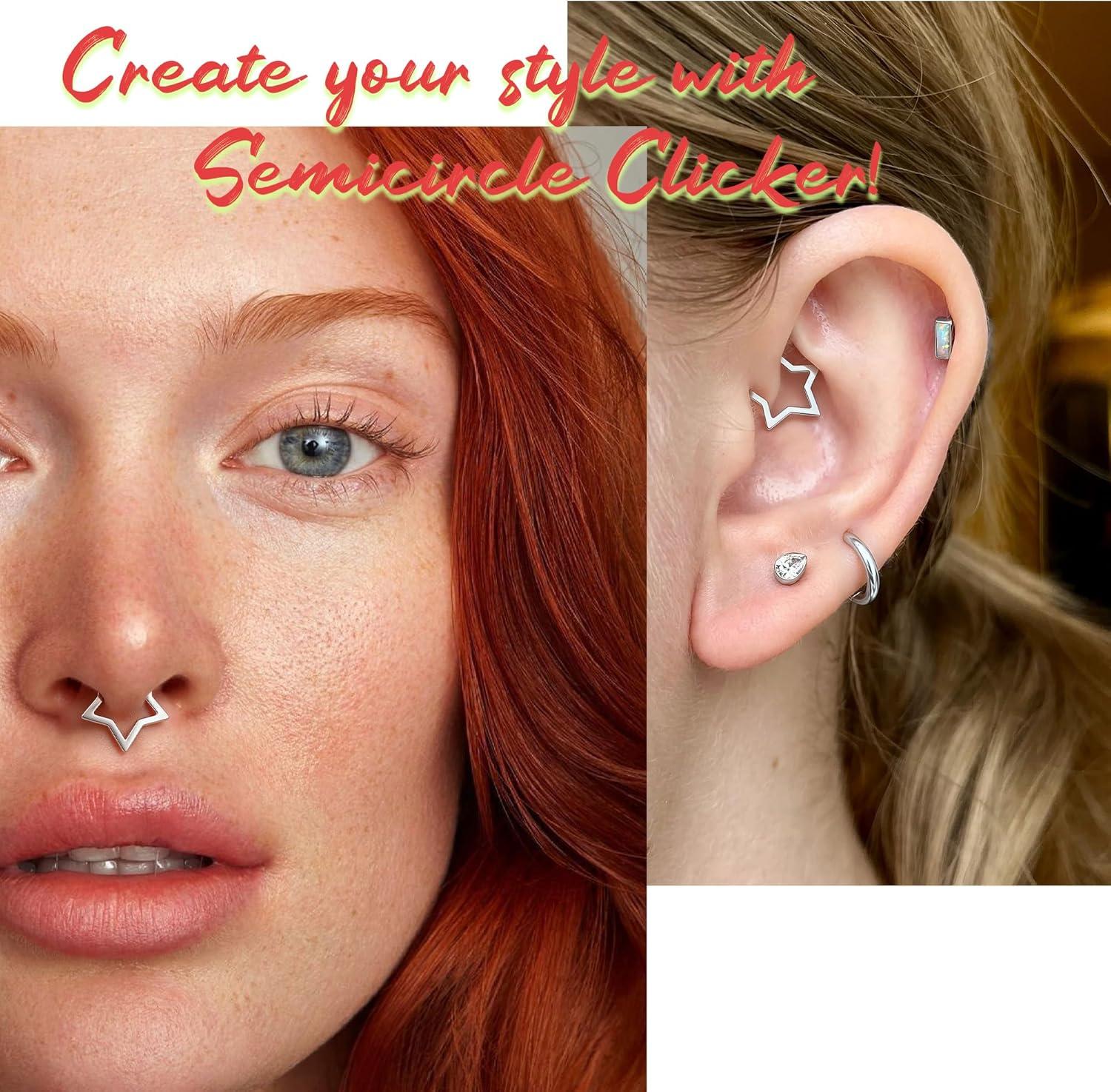 imageBodyBonita 16G Straight Septum Rings 316L Surgical Steel D Shaped Septum Jewelry Star Lace Chain Nose Rings Hoops Clicker Helix Tragus Rook Daith Piercings for Women Men 8 mmSilver ColorStar