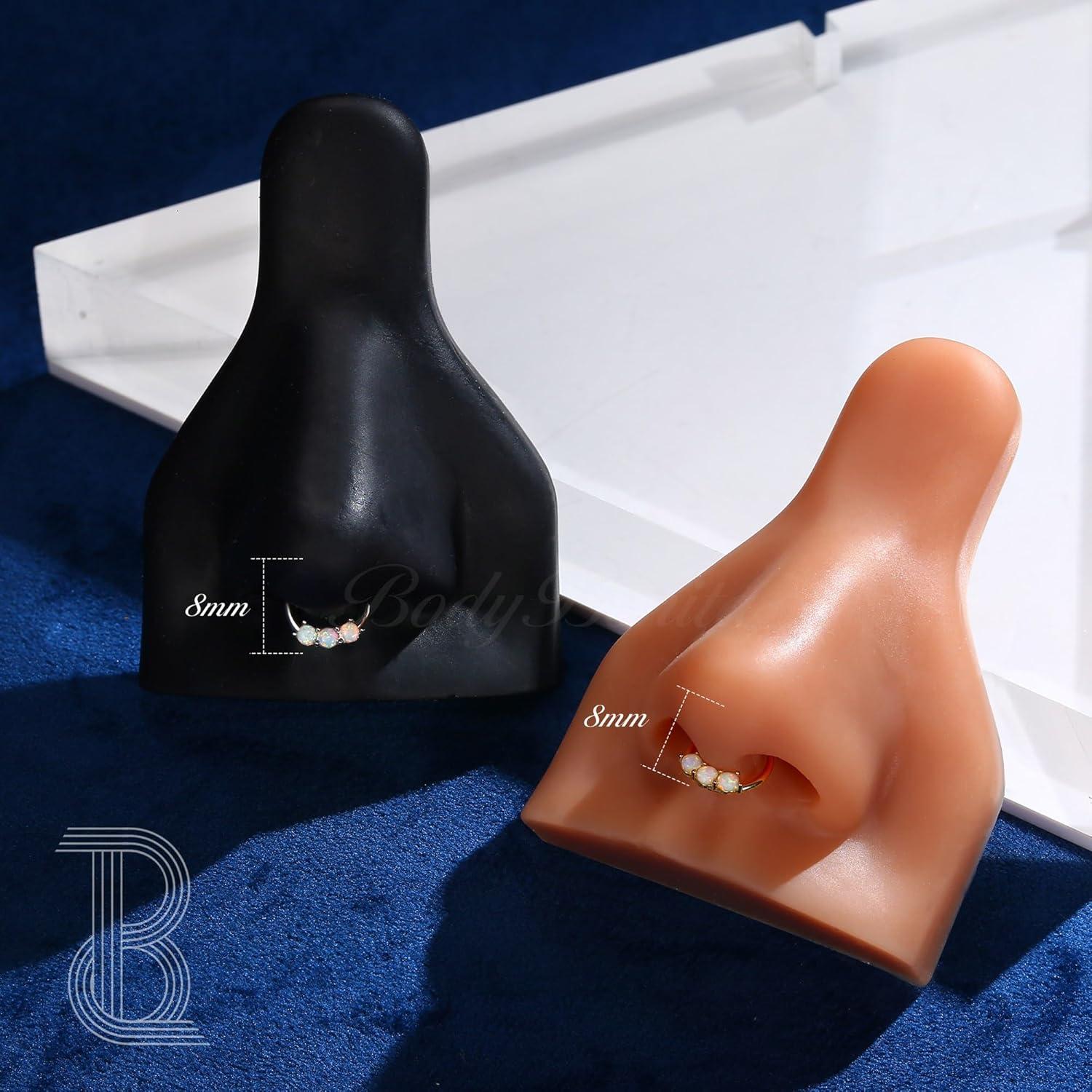 imageBodyBonita 16G White Opal Septum Rings 316L Surgical Steel Nose Rings Hoops Clicker Septum Jewelry Nose Piercings Helix Tragus Rook Daith Earrings for Women Men Gold Plated 8mm