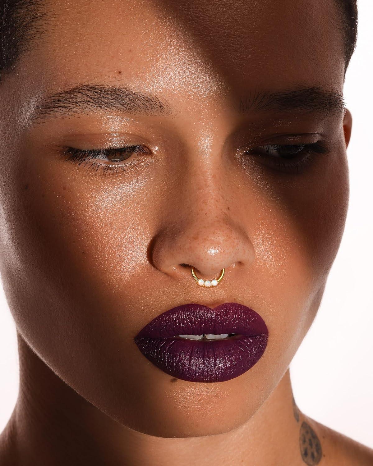 imageBodyBonita 16G White Opal Septum Rings 316L Surgical Steel Nose Rings Hoops Clicker Septum Jewelry Nose Piercings Helix Tragus Rook Daith Earrings for Women Men Gold Plated 8mm