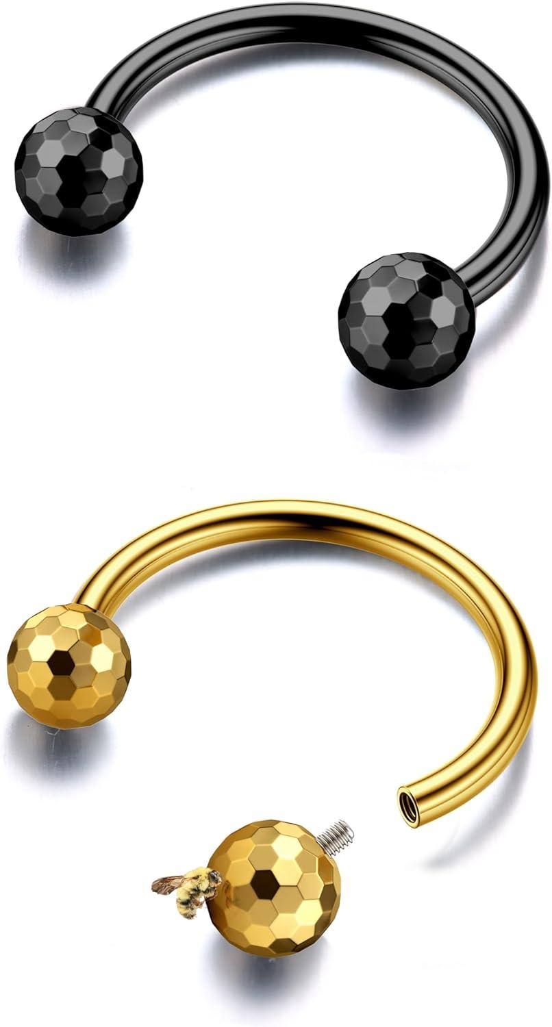 imageBodyBonita G23 Titanium Horseshoe Septum Rings Jewelry 2pcs 16G Nose Rings Hoops Circular Barbell Conch Helix Rook Lip Nipple Piercing for Women Men SilverGoldBlack 810mmGold and Black2pcs