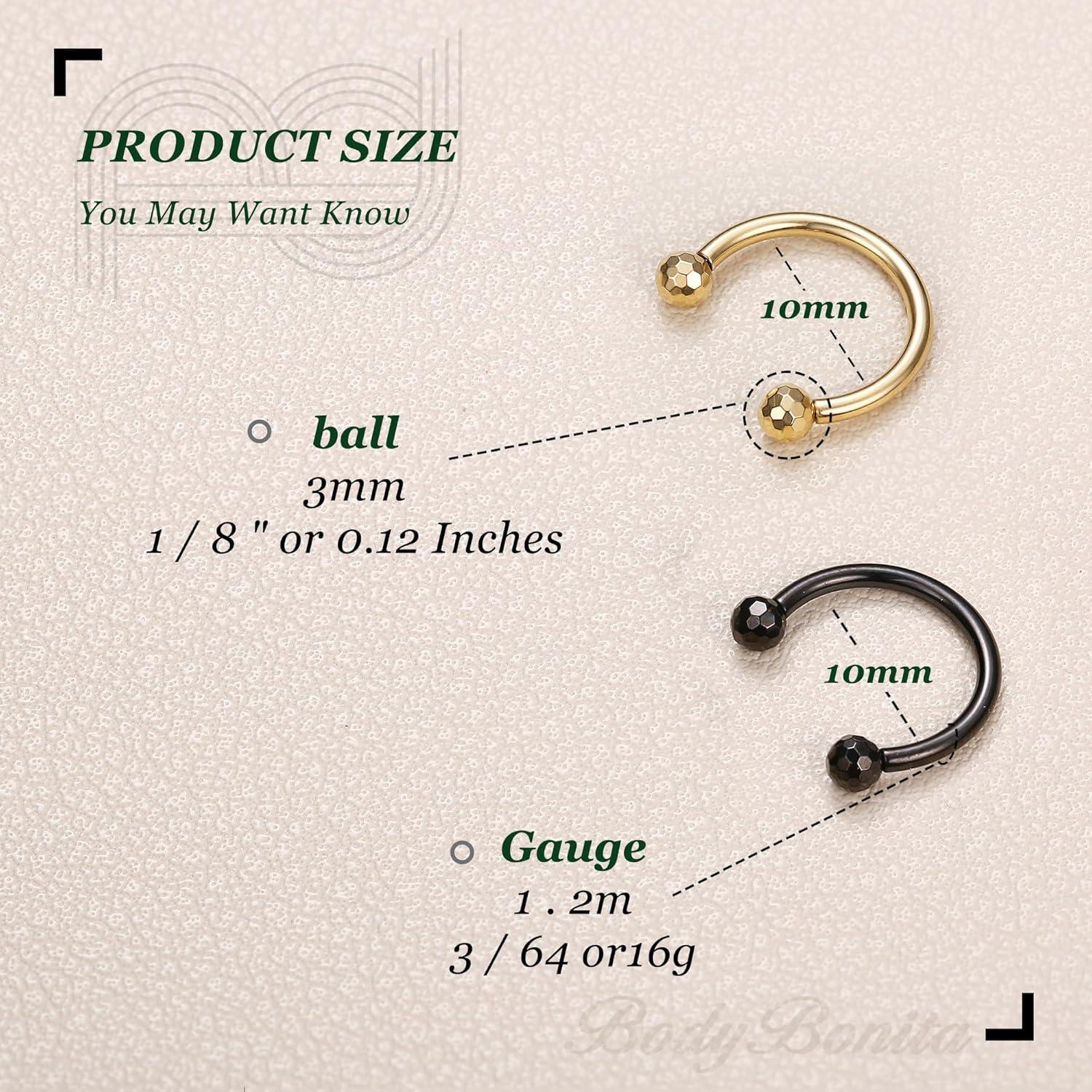 imageBodyBonita G23 Titanium Horseshoe Septum Rings Jewelry 2pcs 16G Nose Rings Hoops Circular Barbell Conch Helix Rook Lip Nipple Piercing for Women Men SilverGoldBlack 810mmGold and Black2pcs