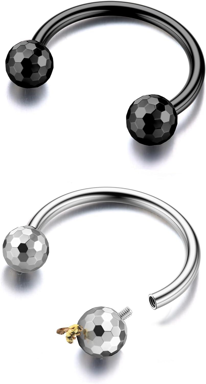 imageBodyBonita G23 Titanium Horseshoe Septum Rings Jewelry 2pcs 16G Nose Rings Hoops Circular Barbell Conch Helix Rook Lip Nipple Piercing for Women Men SilverGoldBlack 810mmSilver and Black2pcs