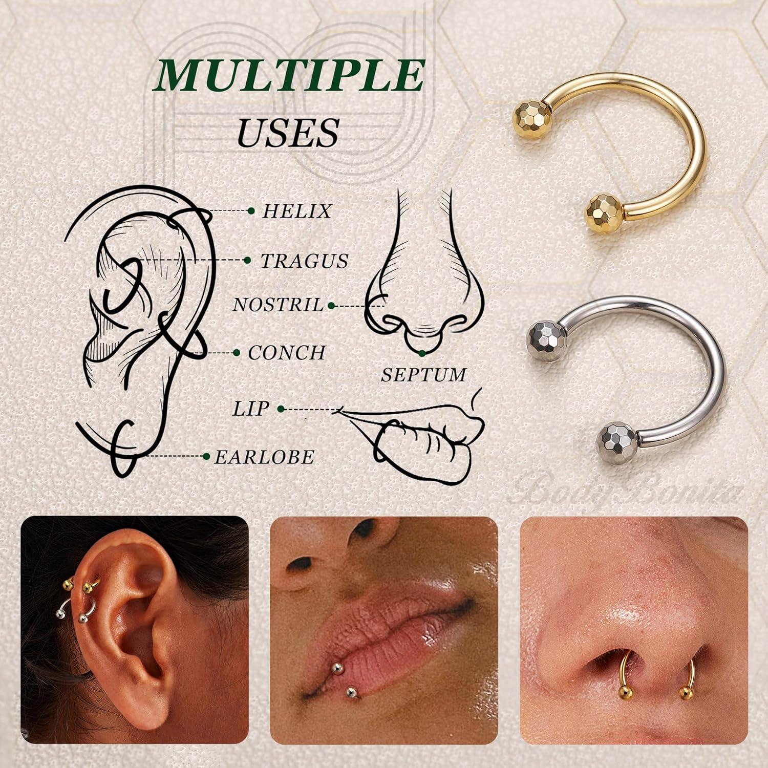 imageBodyBonita G23 Titanium Horseshoe Septum Rings Jewelry 2pcs 16G Nose Rings Hoops Circular Barbell Conch Helix Rook Lip Nipple Piercing for Women Men SilverGoldBlack 810mmGold and Silver2pcs
