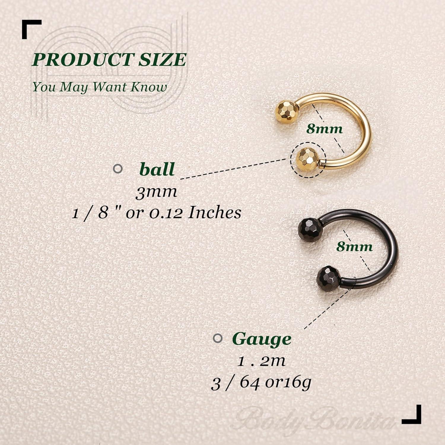 imageBodyBonita G23 Titanium Horseshoe Septum Rings Jewelry 2pcs 16G Nose Rings Hoops Circular Barbell Conch Helix Rook Lip Nipple Piercing for Women Men SilverGoldBlack 810mmGold and Black2pcs