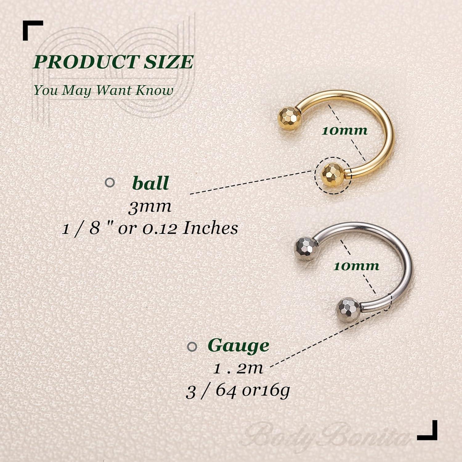 imageBodyBonita G23 Titanium Horseshoe Septum Rings Jewelry 2pcs 16G Nose Rings Hoops Circular Barbell Conch Helix Rook Lip Nipple Piercing for Women Men SilverGoldBlack 810mmGold and Silver2pcs