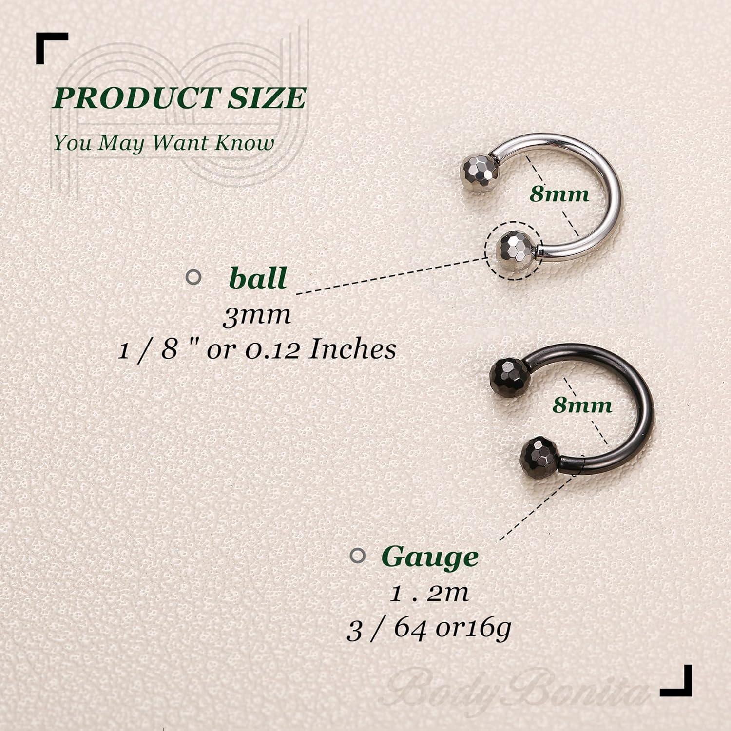 imageBodyBonita G23 Titanium Horseshoe Septum Rings Jewelry 2pcs 16G Nose Rings Hoops Circular Barbell Conch Helix Rook Lip Nipple Piercing for Women Men SilverGoldBlack 810mmSilver and Black2pcs