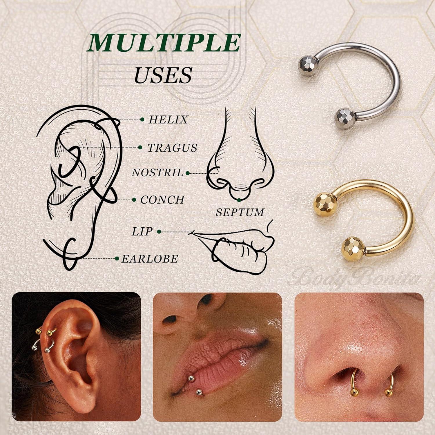 imageBodyBonita G23 Titanium Horseshoe Septum Rings Jewelry 2pcs 16G Nose Rings Hoops Circular Barbell Conch Helix Rook Lip Nipple Piercing for Women Men SilverGoldBlack 810mmGold and Silver2pcs