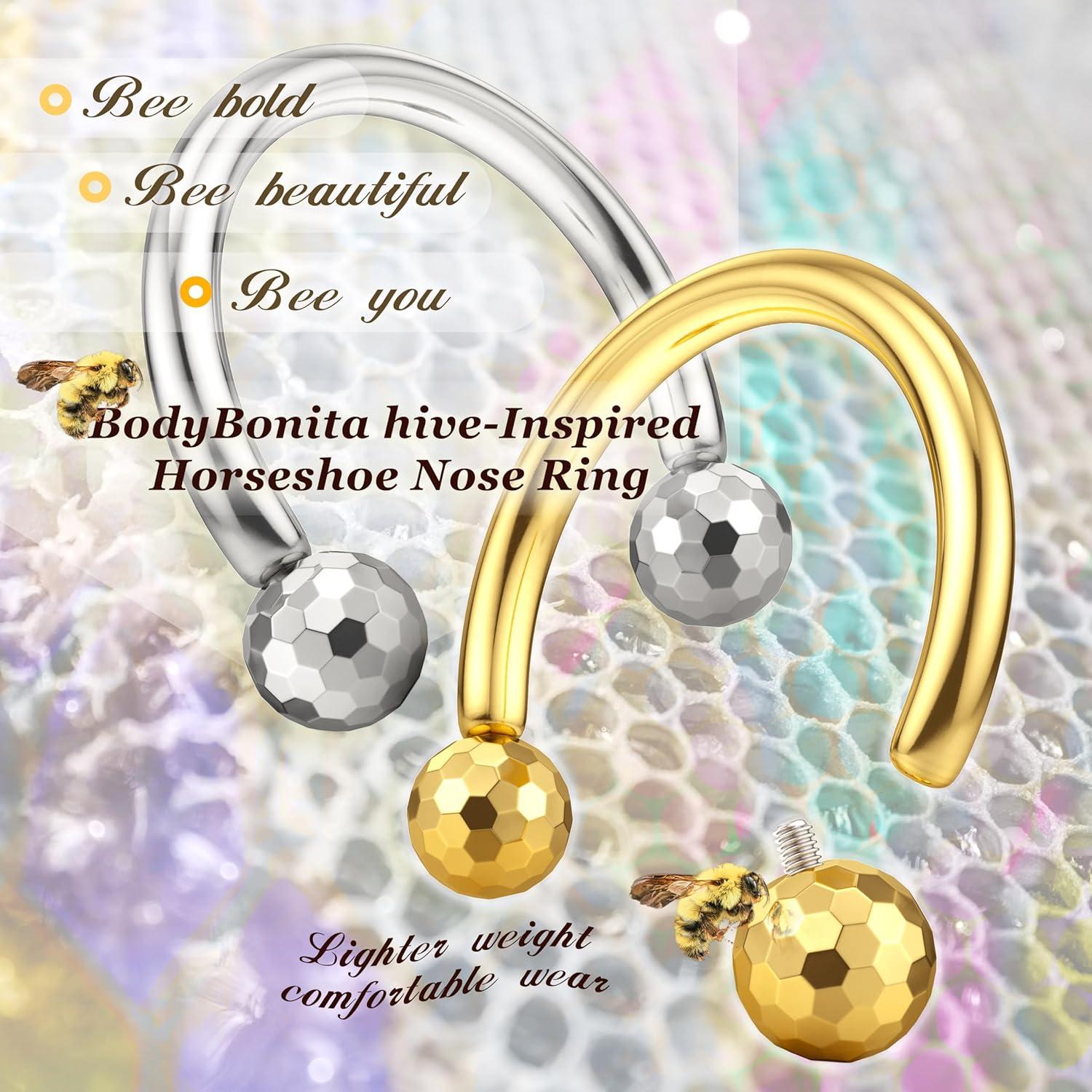 imageBodyBonita G23 Titanium Horseshoe Septum Rings Jewelry 2pcs 16G Nose Rings Hoops Circular Barbell Conch Helix Rook Lip Nipple Piercing for Women Men SilverGoldBlack 810mmGold and Silver2pcs