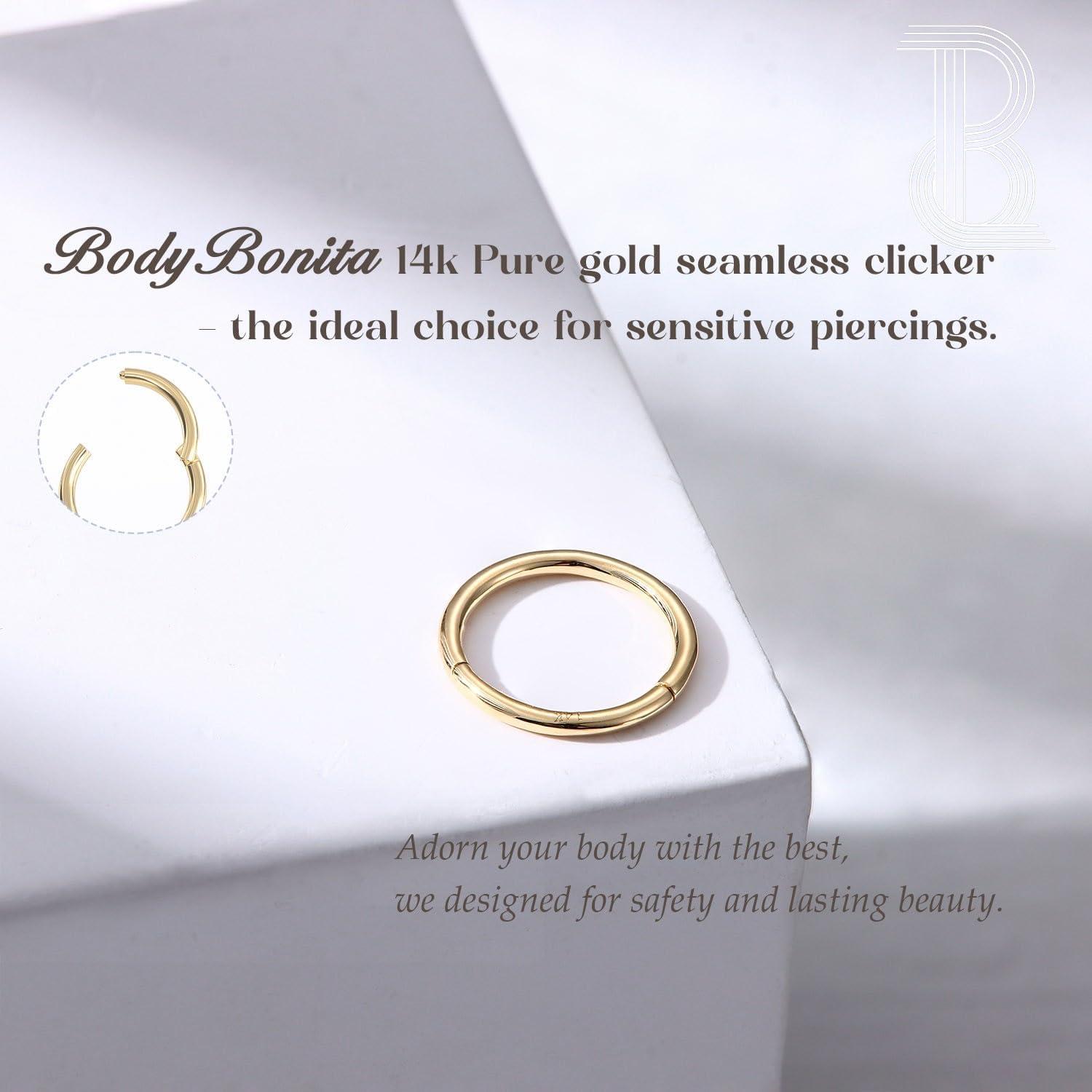 imageBodyBonita Hinged 14K Solid Gold Plated Nose Rings Hoops 16G Septum Rings CZ Clicker Cartilage Earrings for Women Conch Piercing Jewelry Helix Tragus Lobe Daith Snug Belly Button 7mm10mm14K Solid Gold