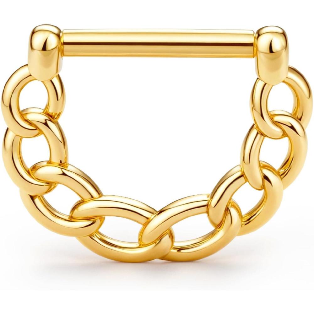 imageBodyBonita 16G Straight Septum Rings 316L Surgical Steel D Shaped Septum Jewelry Star Lace Chain Nose Rings Hoops Clicker Helix Tragus Rook Daith Piercings for Women Men 8 mm14K Gold PlatedChain