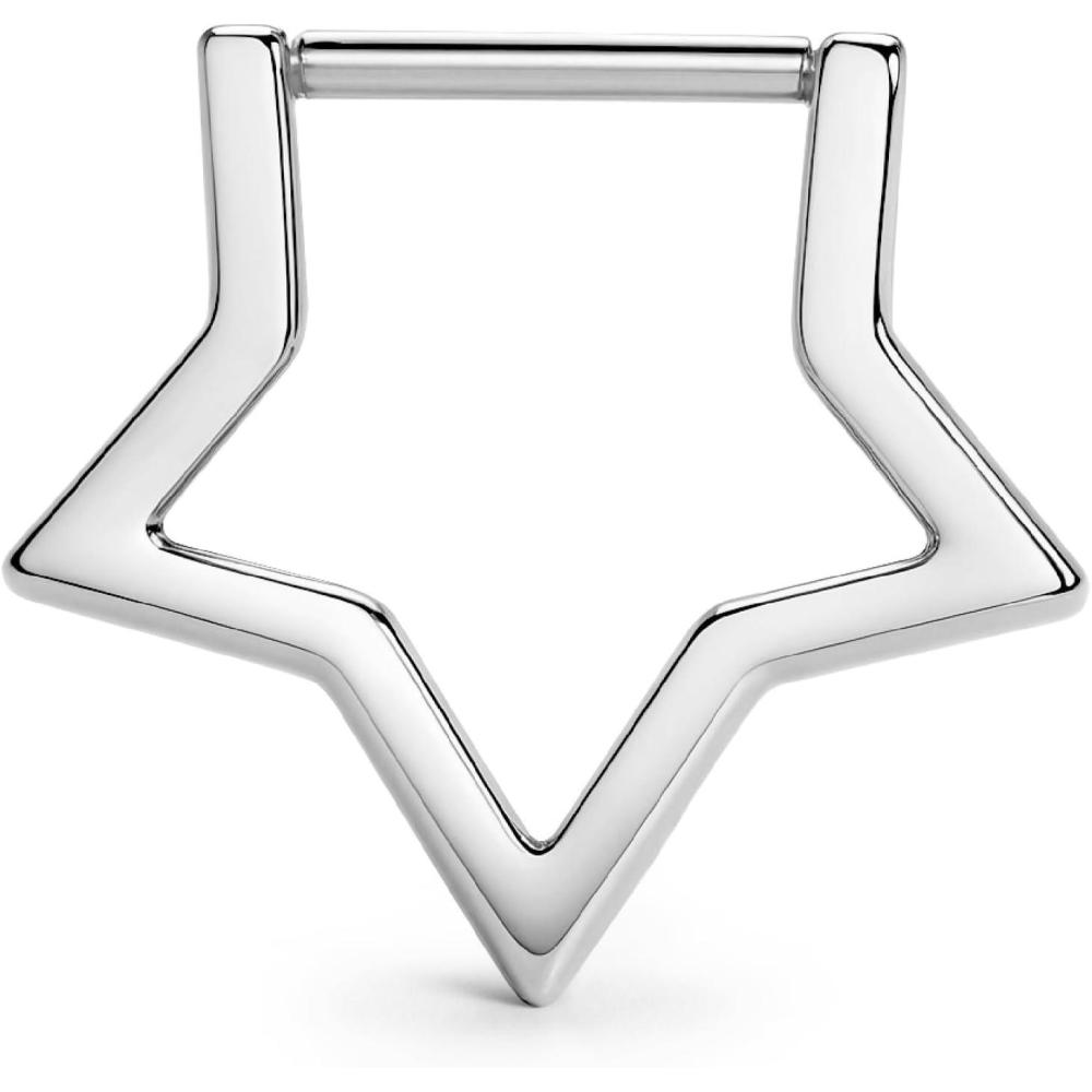 imageBodyBonita 16G Straight Septum Rings 316L Surgical Steel D Shaped Septum Jewelry Star Lace Chain Nose Rings Hoops Clicker Helix Tragus Rook Daith Piercings for Women Men 8 mmSilver ColorStar