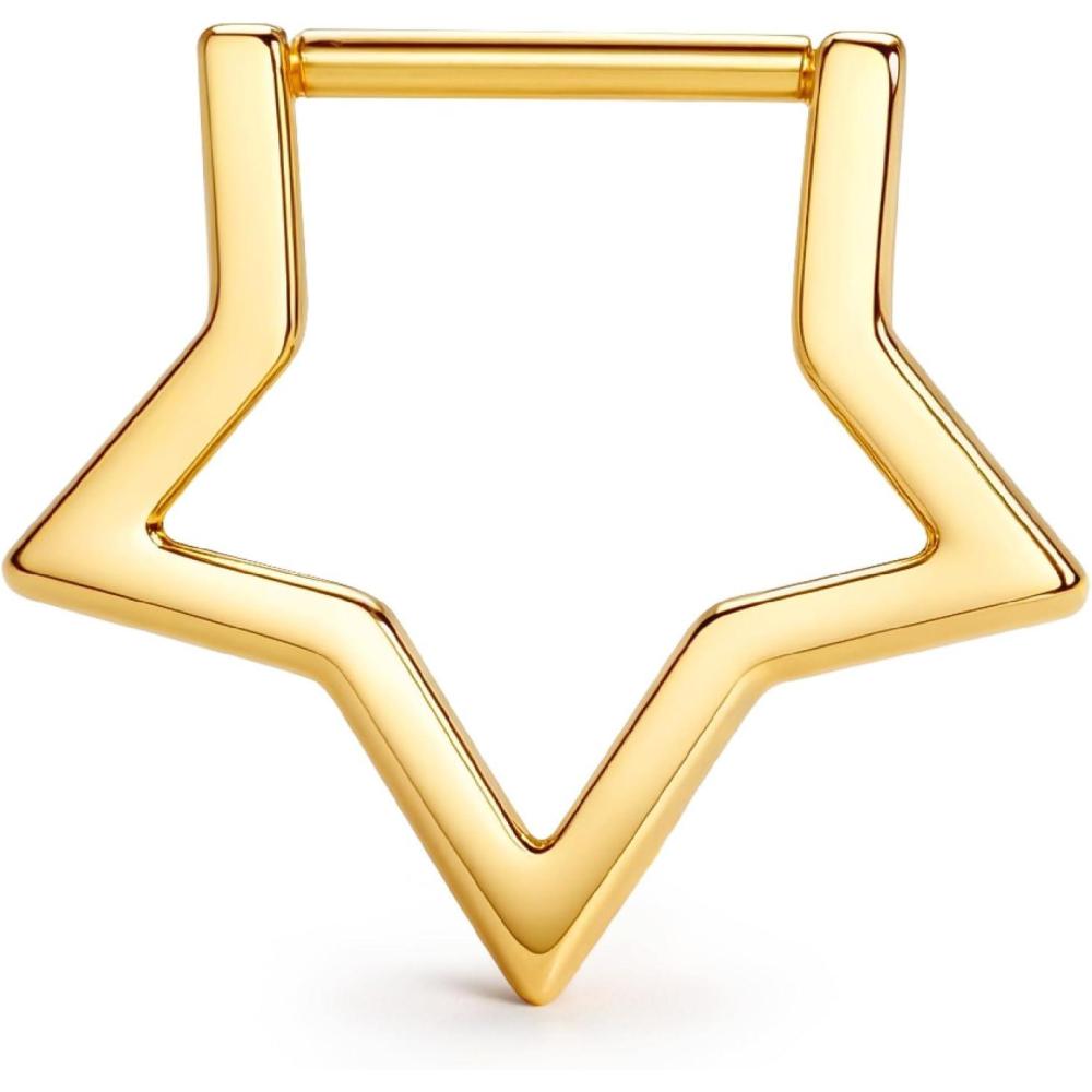 imageBodyBonita 16G Straight Septum Rings 316L Surgical Steel D Shaped Septum Jewelry Star Lace Chain Nose Rings Hoops Clicker Helix Tragus Rook Daith Piercings for Women Men 8 mm14K Gold PlatedStar