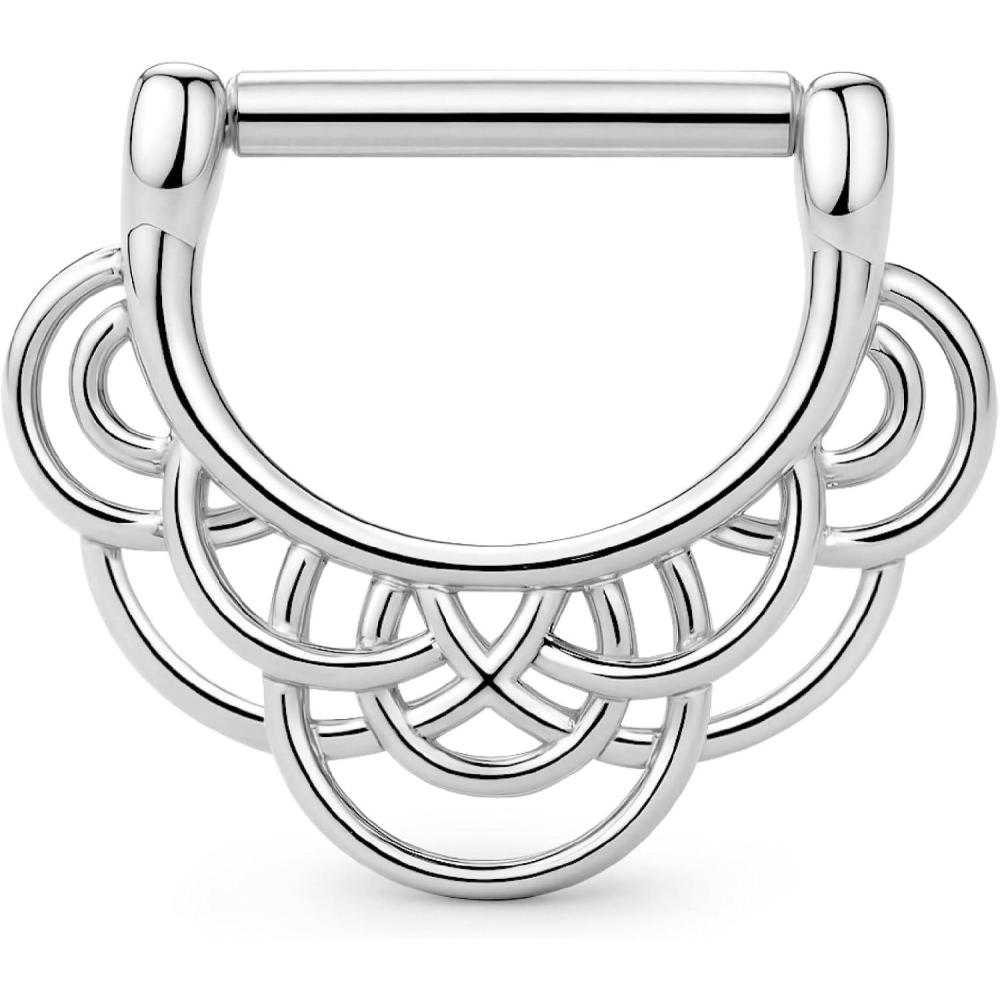 imageBodyBonita 16G Straight Septum Rings 316L Surgical Steel D Shaped Septum Jewelry Star Lace Chain Nose Rings Hoops Clicker Helix Tragus Rook Daith Piercings for Women Men 8 mmSilver ColorLace