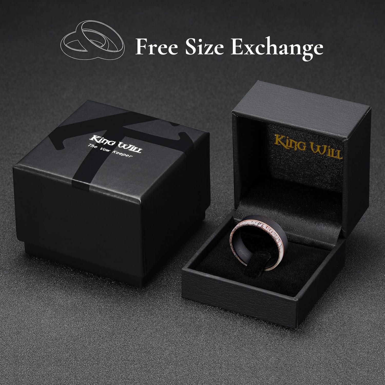 imageKing Will 8mm Wooden Rings Mens Wedding Rings Inlay Flat Cut Ring for Men Women Comfort Fit DurableEbonyAntler