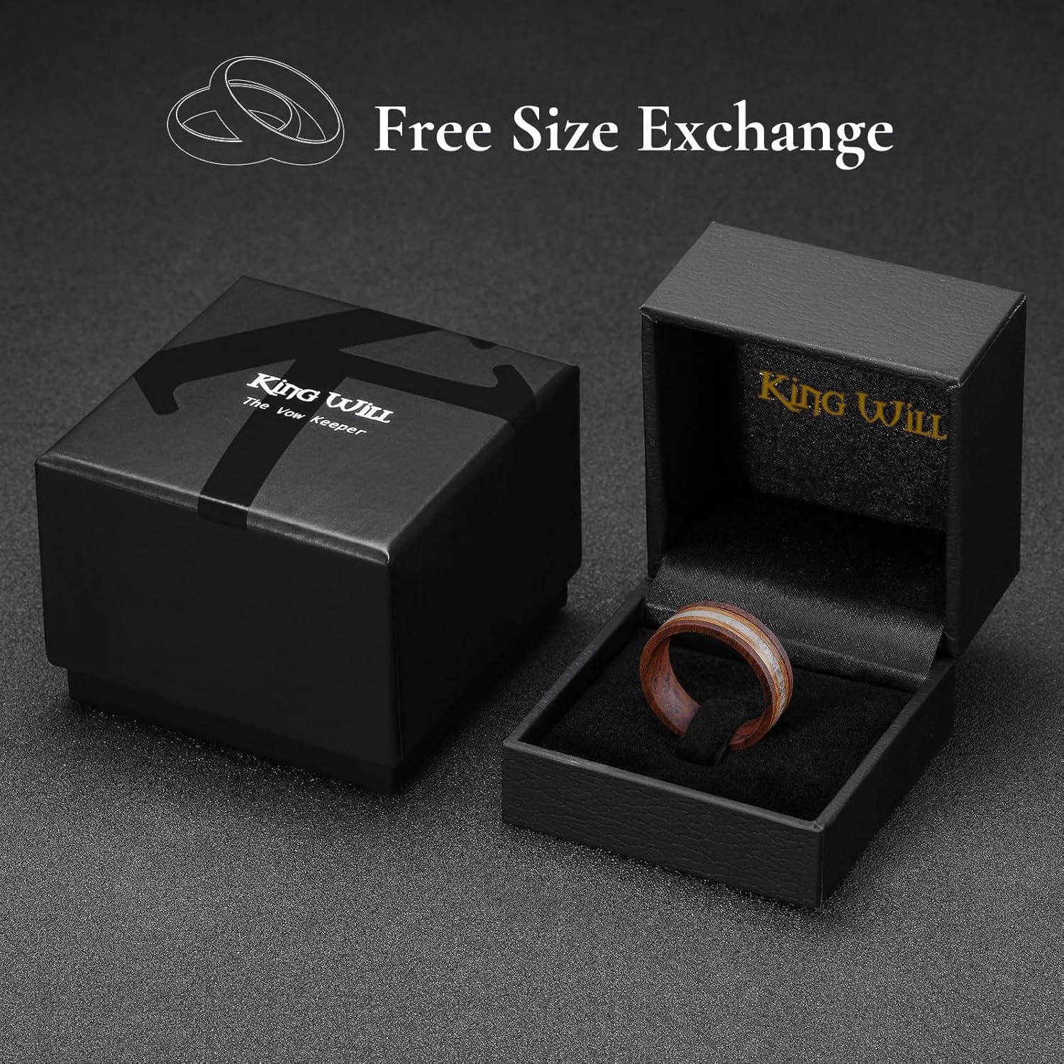 imageKing Will 8mm Wooden Rings Mens Wedding Rings Inlay Flat Cut Ring for Men Women Comfort Fit DurableRosewoodAntler