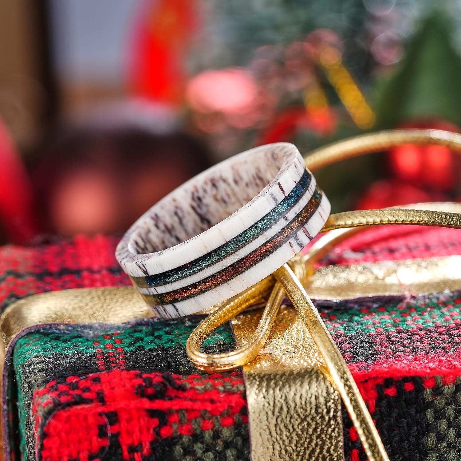 imageKing Will 8mm Wooden Rings Mens Wedding Rings Inlay Flat Cut Ring for Men Women Comfort Fit DurableSand