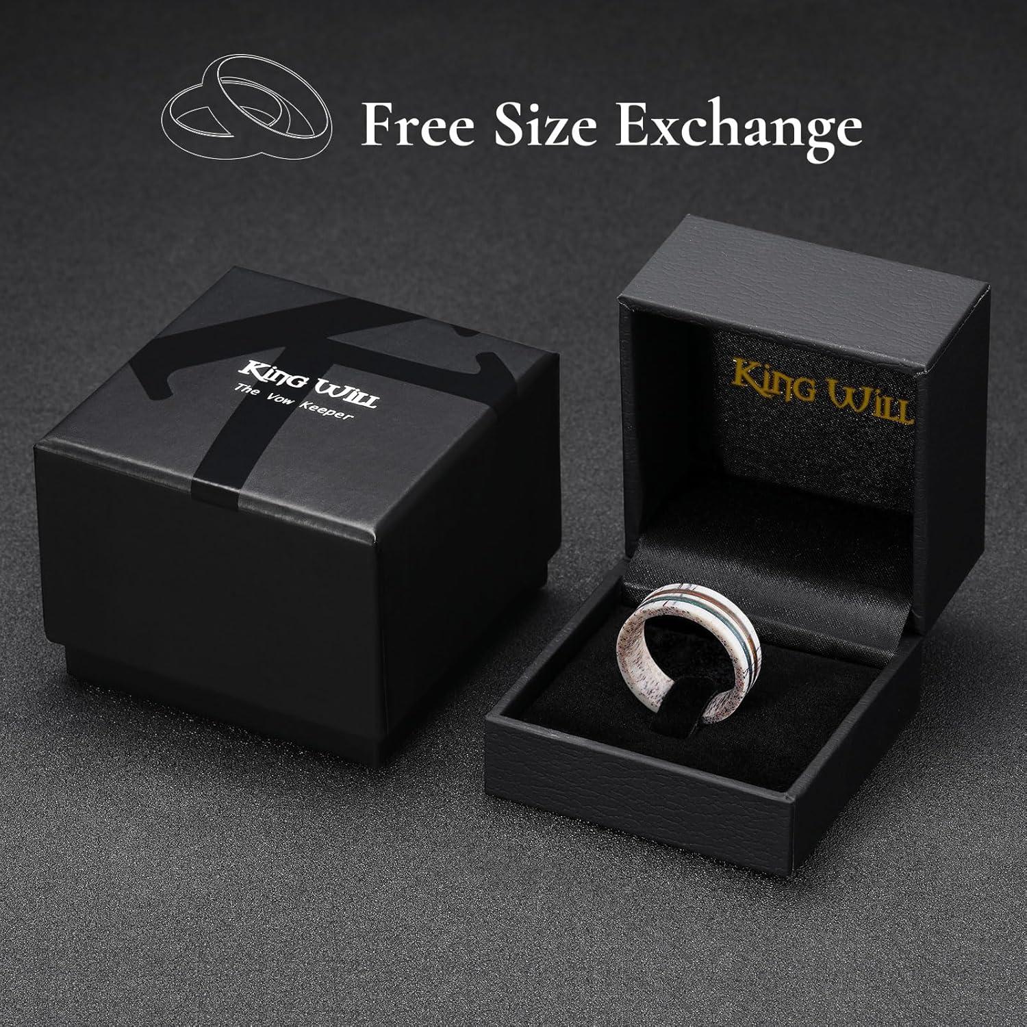 imageKing Will 8mm Wooden Rings Mens Wedding Rings Inlay Flat Cut Ring for Men Women Comfort Fit DurableSand