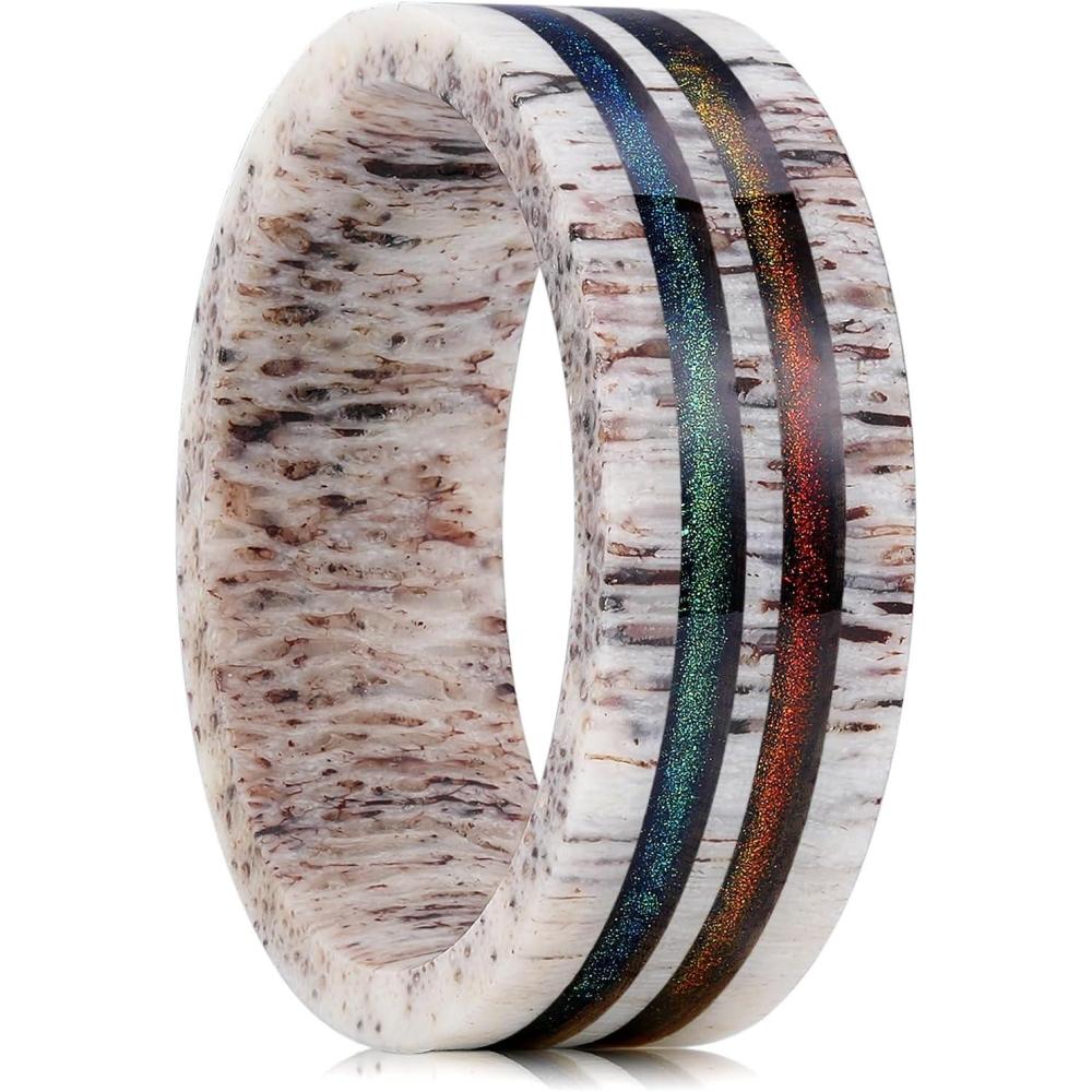 imageKing Will 8mm Wooden Rings Mens Wedding Rings Inlay Flat Cut Ring for Men Women Comfort Fit DurableSand