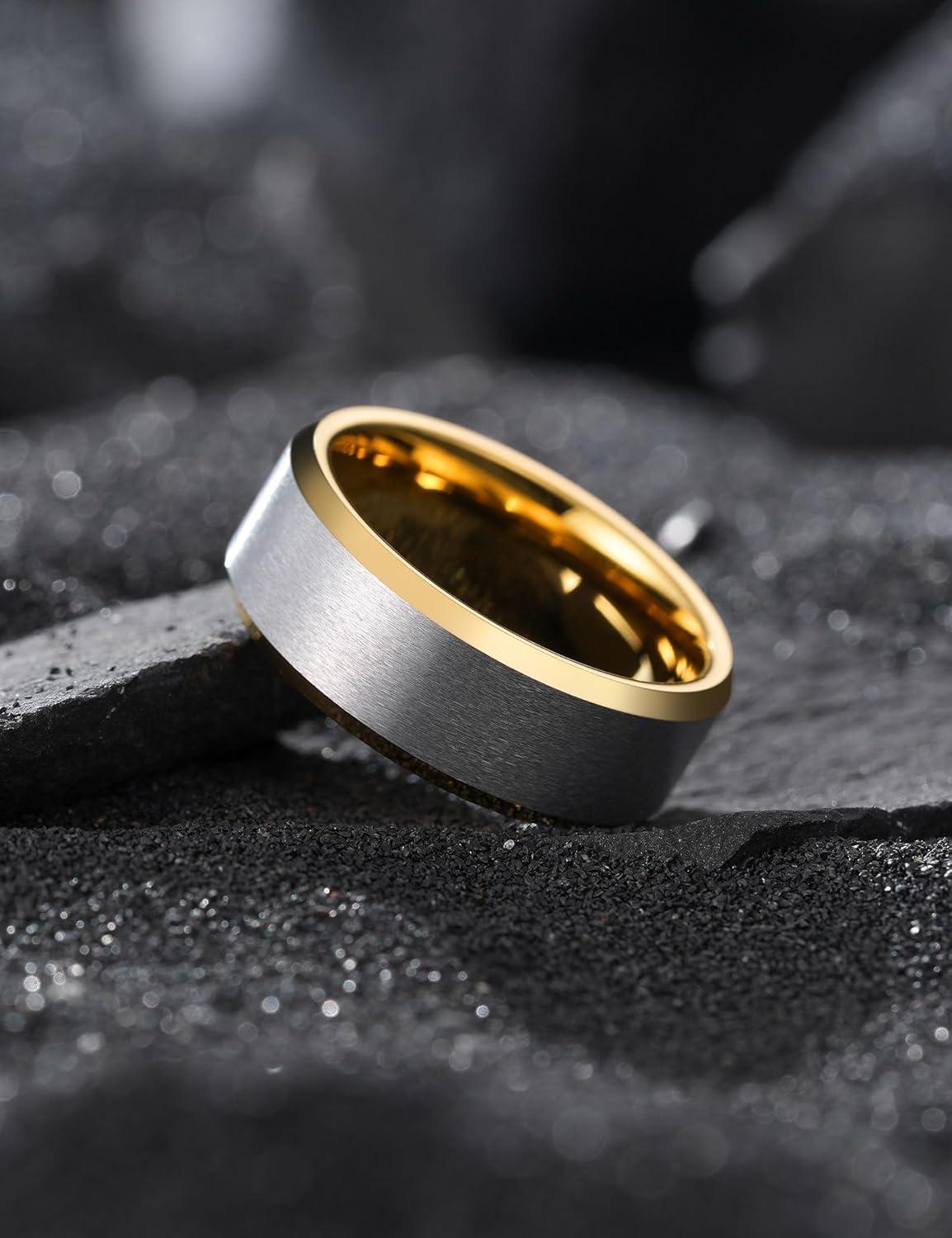 imageKing Will Basic Unisex SilverBlackBlueRose GoldGoldPurple Tungsten Carbide Matte Polished Finish Wedding Beveled Edge Engagement Band Ring for Men Women8MM SilverGold