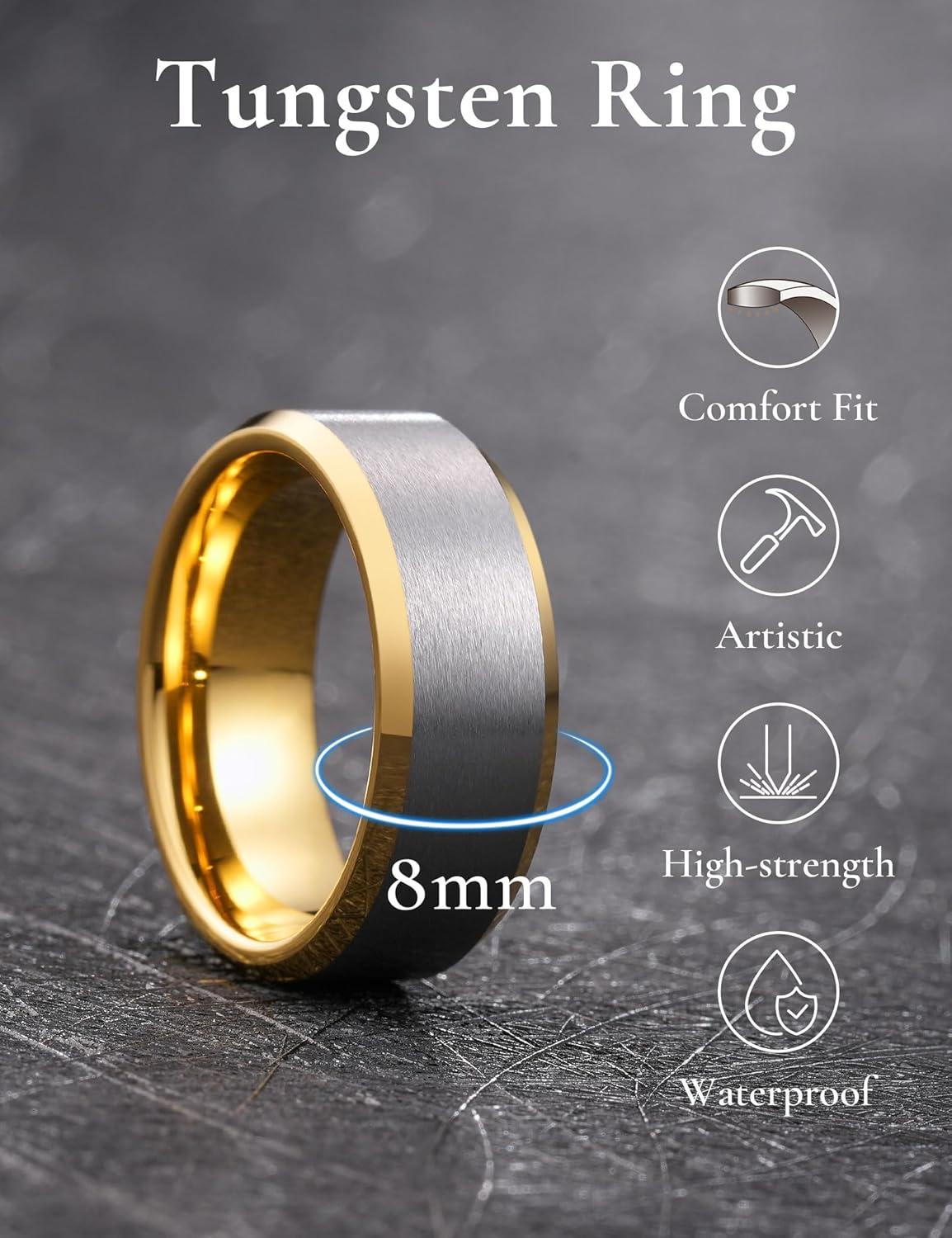 imageKing Will Basic Unisex SilverBlackBlueRose GoldGoldPurple Tungsten Carbide Matte Polished Finish Wedding Beveled Edge Engagement Band Ring for Men Women8MM SilverGold