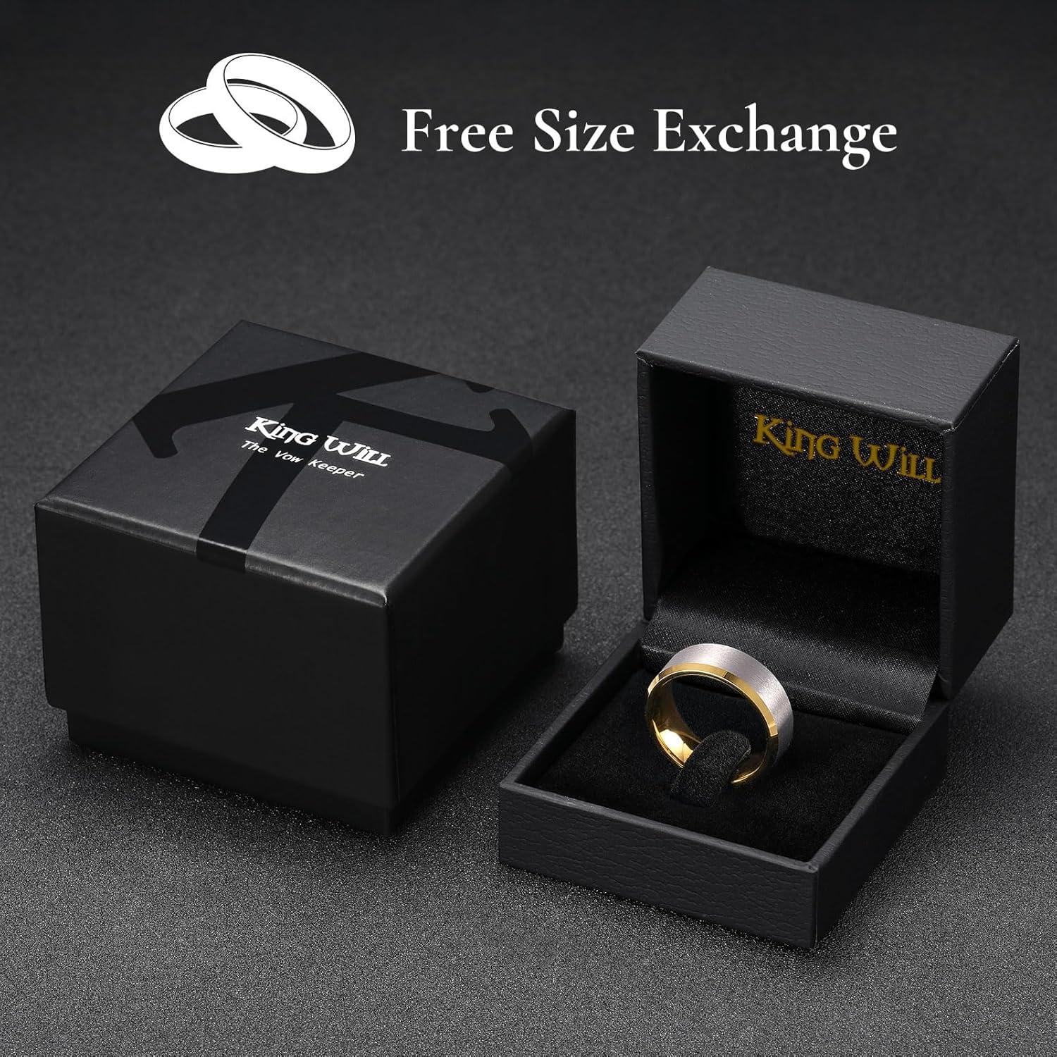 imageKing Will Basic Unisex SilverBlackBlueRose GoldGoldPurple Tungsten Carbide Matte Polished Finish Wedding Beveled Edge Engagement Band Ring for Men Women8MM SilverGold