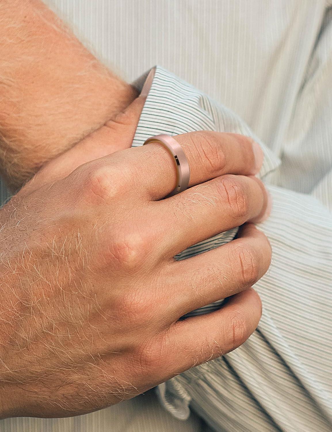 imageKing Will Basic Unisex SilverBlackBlueRose GoldGoldPurple Tungsten Carbide Matte Polished Finish Wedding Beveled Edge Engagement Band Ring for Men WomenRose Gold5mm