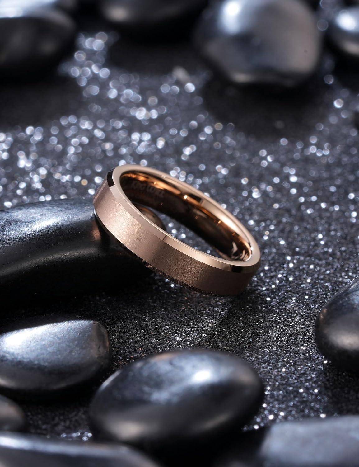imageKing Will Basic Unisex SilverBlackBlueRose GoldGoldPurple Tungsten Carbide Matte Polished Finish Wedding Beveled Edge Engagement Band Ring for Men WomenRose Gold5mm