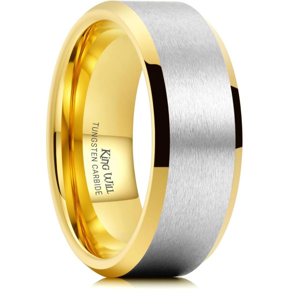 imageKing Will Basic Unisex SilverBlackBlueRose GoldGoldPurple Tungsten Carbide Matte Polished Finish Wedding Beveled Edge Engagement Band Ring for Men Women8MM SilverGold