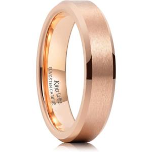 King Will Basic Unisex Silver/Black/Blue/Rose Gold/Gold/Purple Tungsten Carbide Matte Polished Finish Wedding Beveled Edge Engagement Band Ring for Men Women(Rose Gold-5mm)