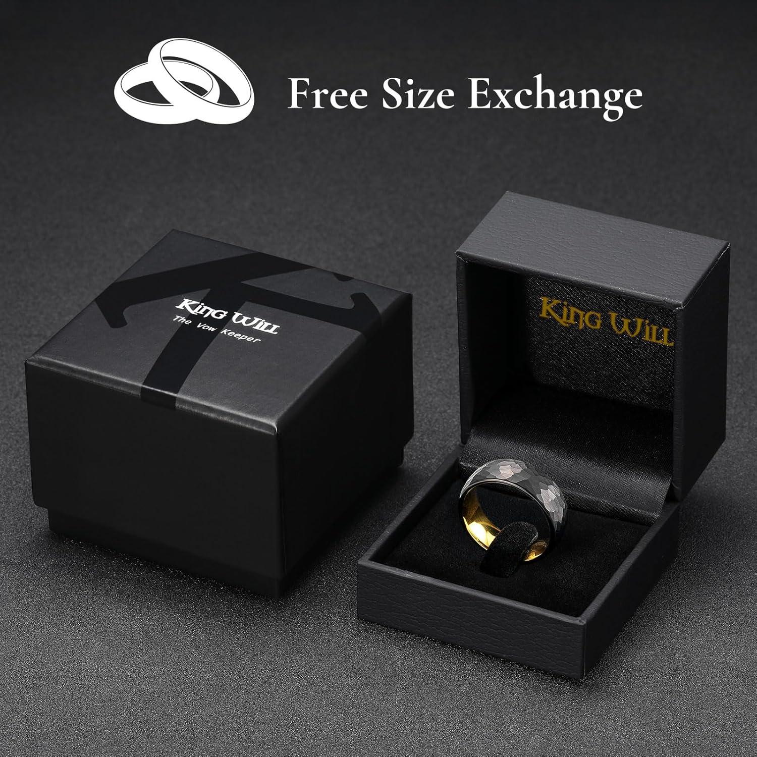 imageKing Will 6mm 8mm Mens Tungsten Carbide Wedding Ring Hammered Groove Wedding Band Mens Two Tone BlackSilverGoldBrown Engagement Ring for Men and Women Matte Brushed Finish Comfort Fit Size 6148MM GoldBlack